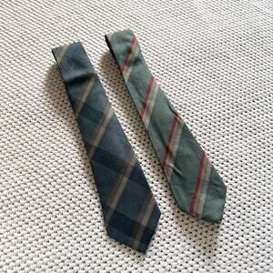Christian Dior All Silk Vintage Blue Grey Green Red Tan Stripe Plaid Ties Set 2